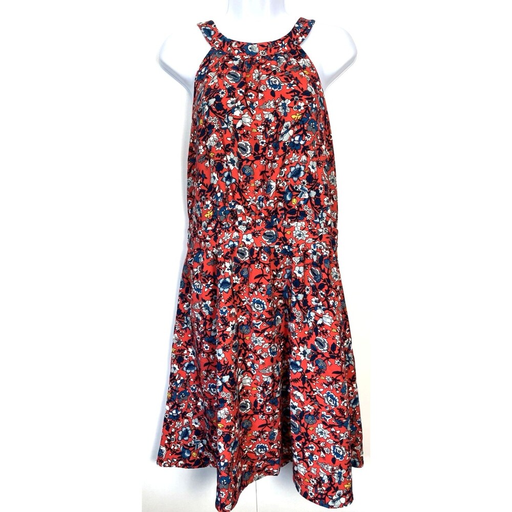 Loft Outlet Coral Multi Floral Halter Neck Dress Size Large